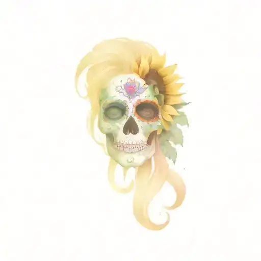 Sugar Skull Inside Face Of Sunflower