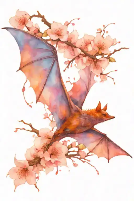 A Bat With An Exposed Skeleton And A Cherry Blossom