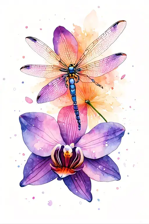 Dragonfly With Orchid Flower
