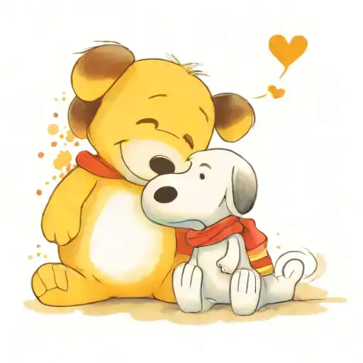 Snoopy And Pooh Bear Sitting Side