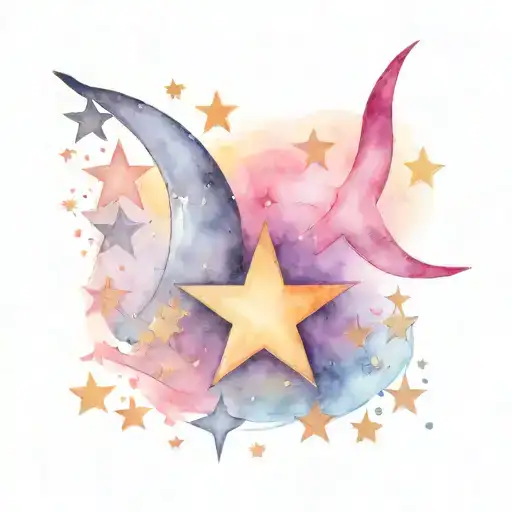 Crescent Moon 3 Stars & Shooting Star