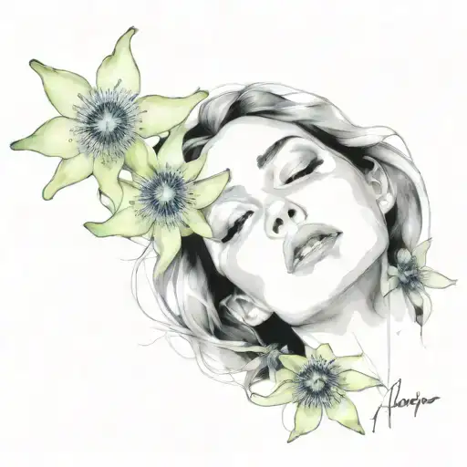 Female Face Portrait Passion Flower Drawing Loui Jover Art