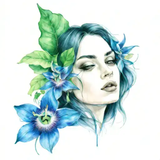 Female Face Portrait Passion Flower Drawing Loui Jover Art