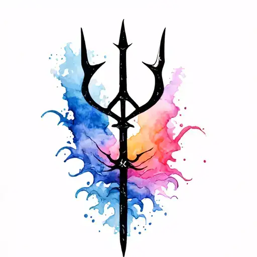 Black Barbados Trident And Waves Crashing