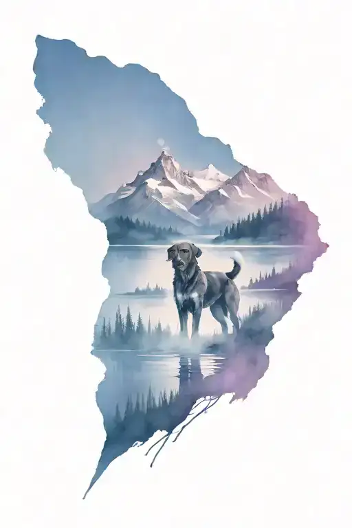 Mountain Lake And Dog