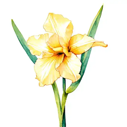 Iris Flower Daffodil Bud In Watercolour Soft Memory Love
