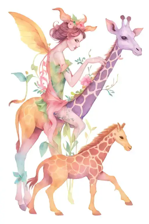 Fairy And Giraffe Playing