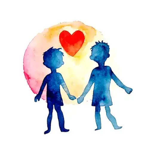 Heart Sun And Two Stick Figure Boys