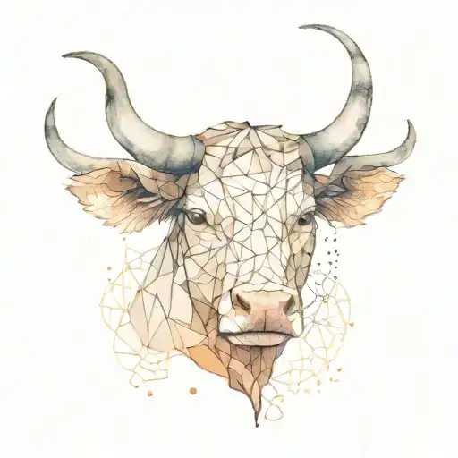 Taurus Head - Geometric And Watercolor Style