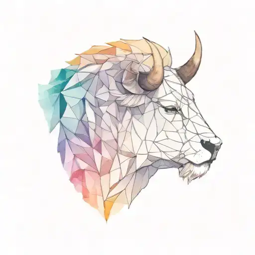 Half Taurus Head - Geometric And Watercolor Style
