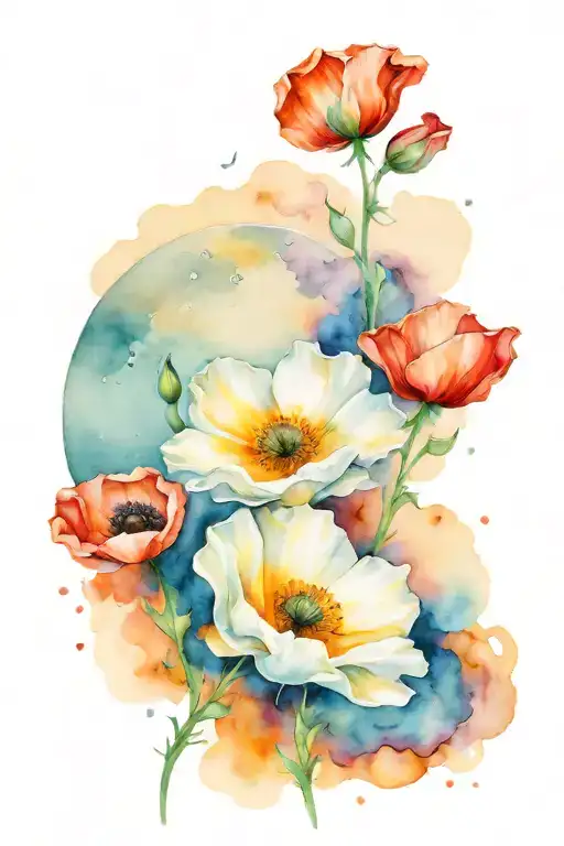 Moon And Poppy Flower