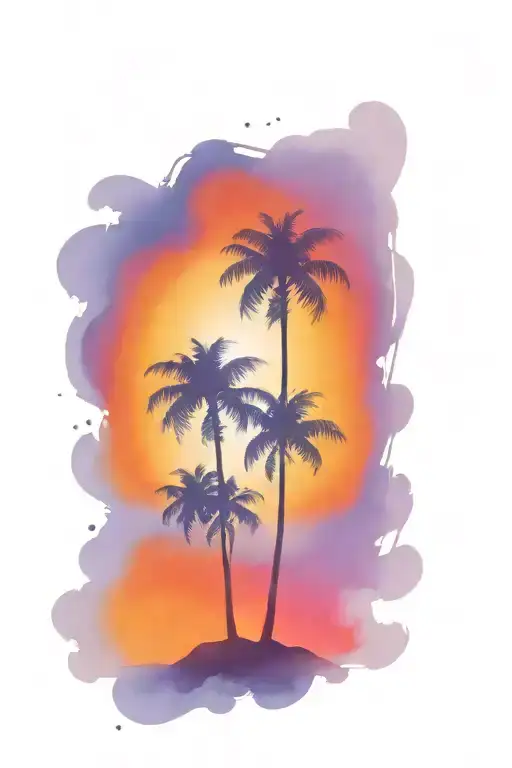 Beach Sunset With Palm Trees