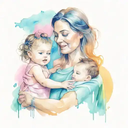 Mother With A Little Girl And Infant Baby Boy