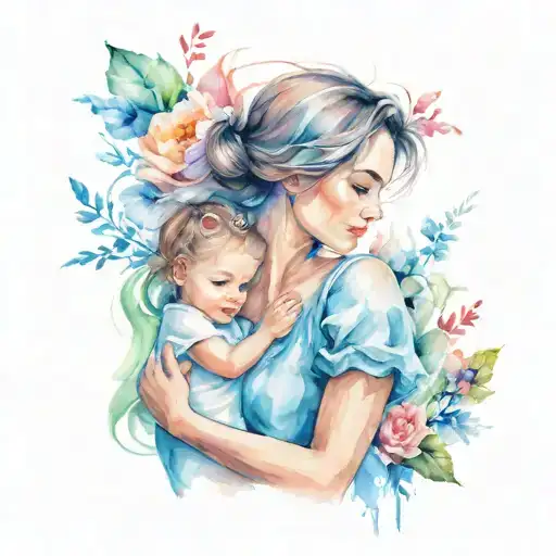 Mother With A Little Girl And Infant Baby Boy