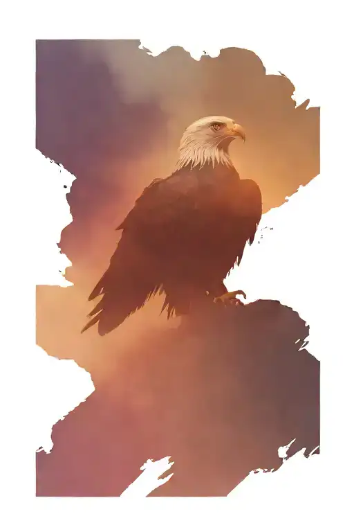 Silhouette Of Eagle With A Midnight Sky Inside And Two Peoples Shadows