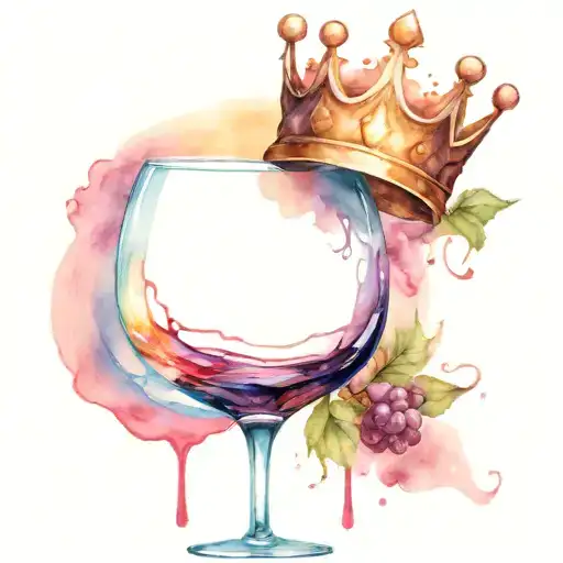 Feminine Tattoo Featuring A Crown And A Glass Of Wine