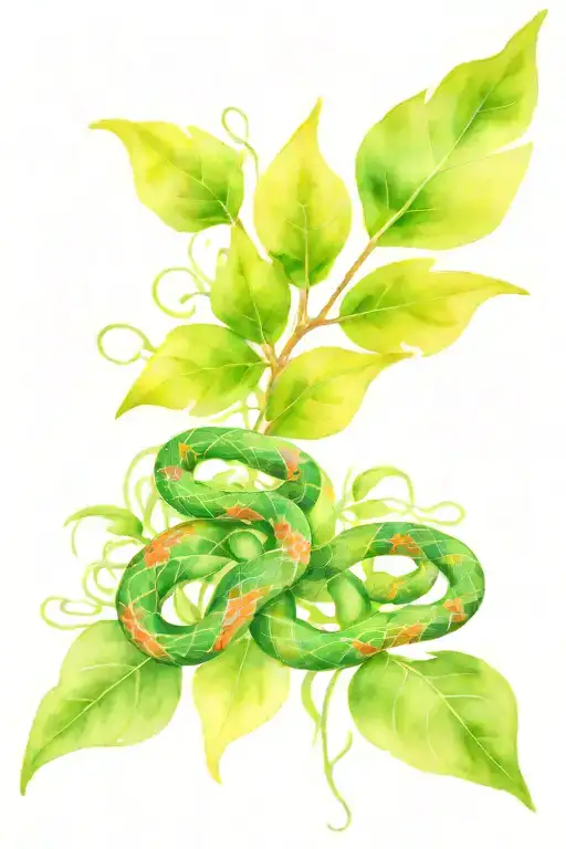 Green Leaves Intertwined With A Snake