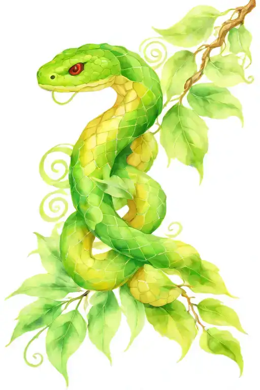 Green Leaves Intertwined With A Snake Intertwined