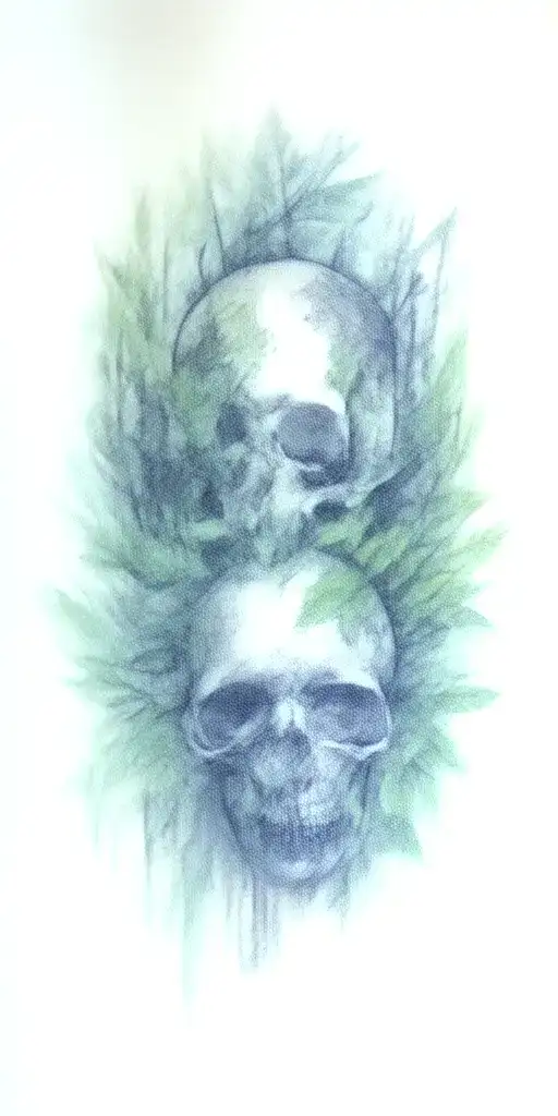 3 Skulls And Forest Leaves
