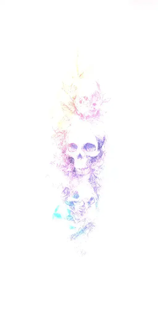 3 Skulls Going Down The Arm Surounded By Colorful Leaves