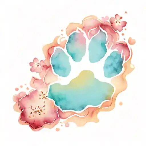 Dog Paw Print Made Of Sakura Flower