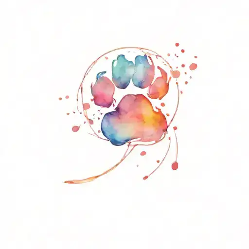 Dog Paw Print Made From Sakura Flower Lines