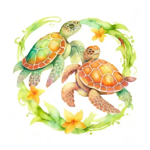 Mom And Baby Sea Turtles