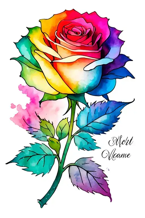 Rainbow Rose With Name Stem