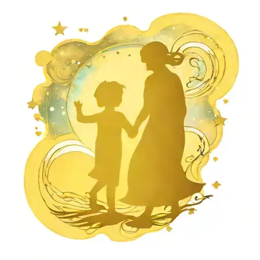 A Starry Night Van Gogh Inspired Galaxy Scene With A Silhouette Of A Mother And Child Holding Hands