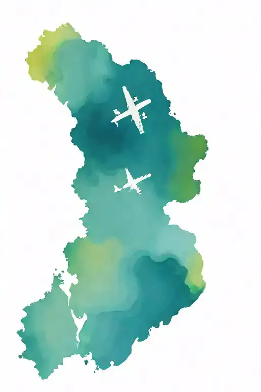 Watercolor Map Of The World With A Plane Flying