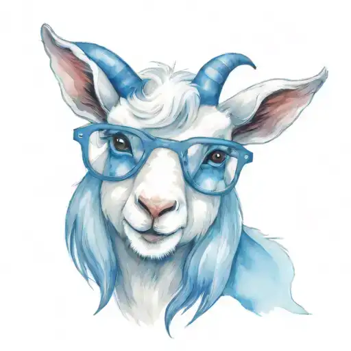 Cute Cartoon Goat With Blue Glasses With Blue Lens
