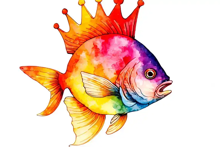 One Rainbow Fish Swimming With A Crown