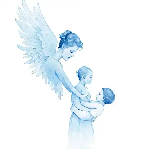 Mom Holding Baby With Angel Wings