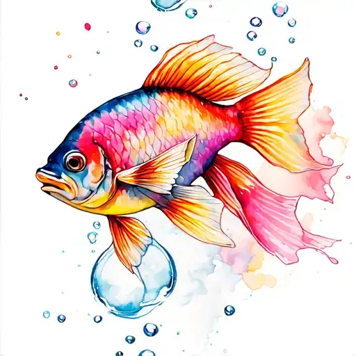 Fish And Bubbles Rising