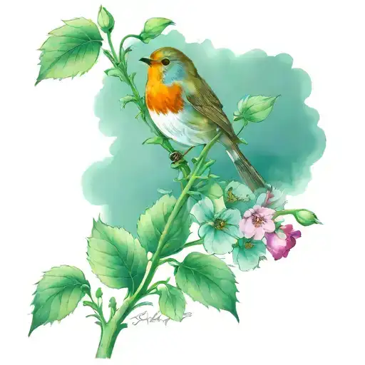 Robin On A Hollyhock