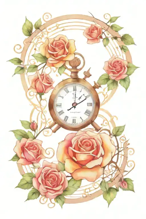 Roses Time Stopwatch Music Note Intertwined