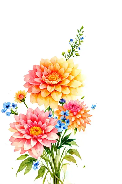 Dahlia Daisy Aster Forget Me Not Bouquet Tied