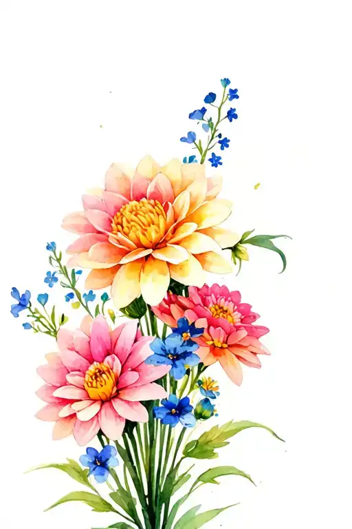 Dahlia Daisy Aster Forget Me Not Bouquet Tied