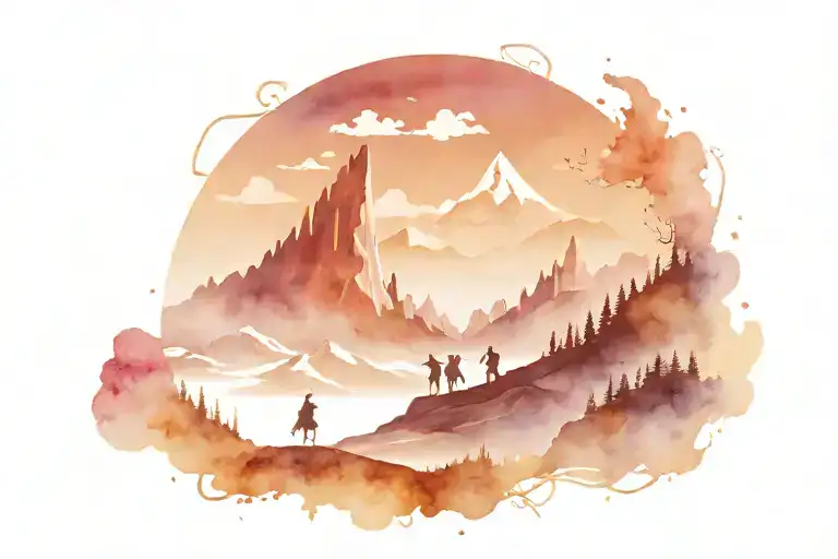 Lord Of The Rings With Fellowship Silhouette Mountain Background