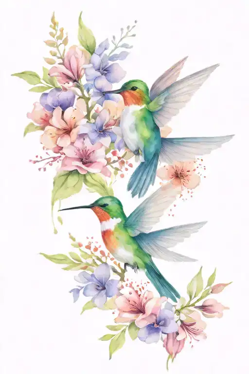 Flower Bouquet And Humming Bird Sitting