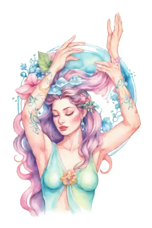 Aquarius Goddess Holding Water Above Her Head