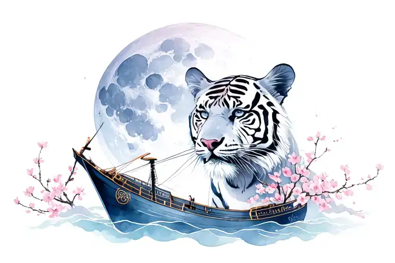 Music Ship Moon Cherry Blossom Tiger