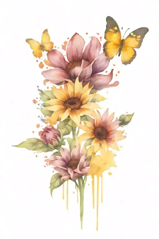 Dog Paw Print Sunflower And Yellow Butterfly