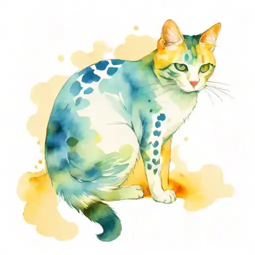 Cat Print With Spots Of Color All Around