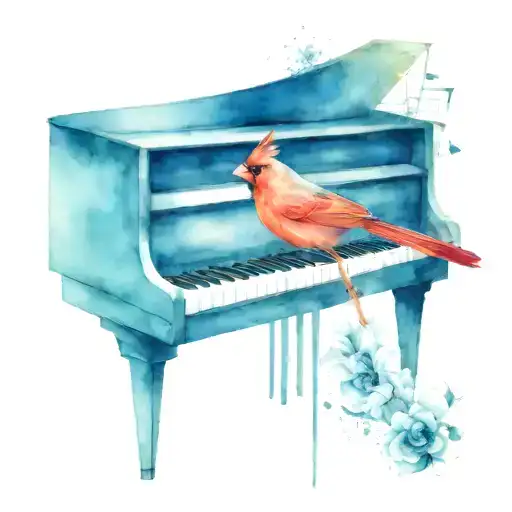Female Cardinal On Piano Keyboard Intertwined