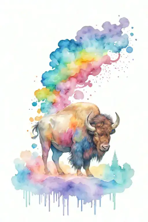 Buffalo In Rainbow Waterfall Flowing