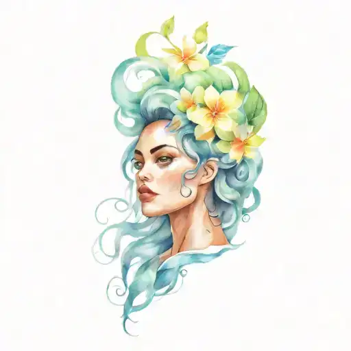 Cuban Flag Roots Forming Curly Hair Female And Flowers