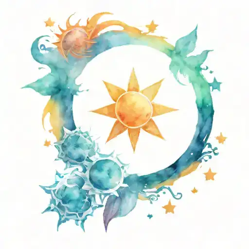 Moon And Sun And Stars Around