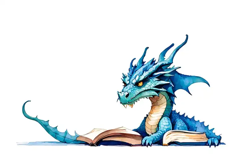 The Dragon Lies With His Head On Books And Looks At The Condemning Tired Gaze