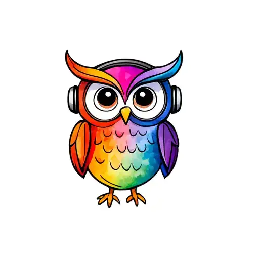 Colorful Rainbow Owl With Headphones